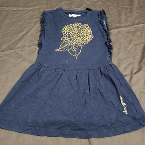 Floral Dress Navy Blue Gold Flower 100% Cotton Small Rags 3 Month Size